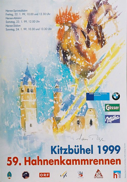 1999, Ritzl Hans aus Innsbruck (Kirche mit Gockel auf Ski)