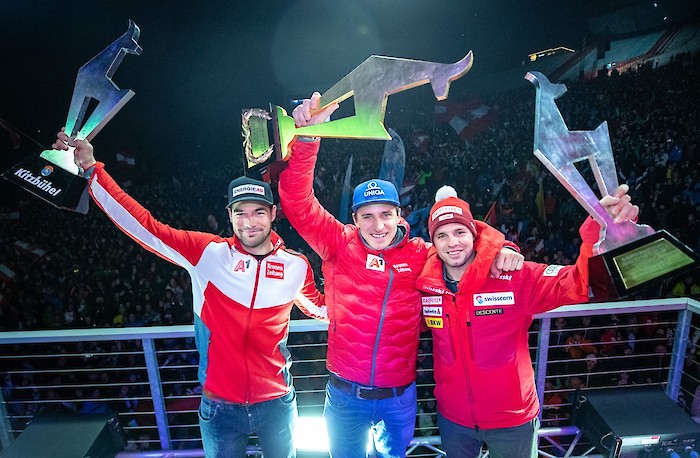 1. Matthias Mayer, 2. Kriechmayr / Feuz, 4. Johan Clarey